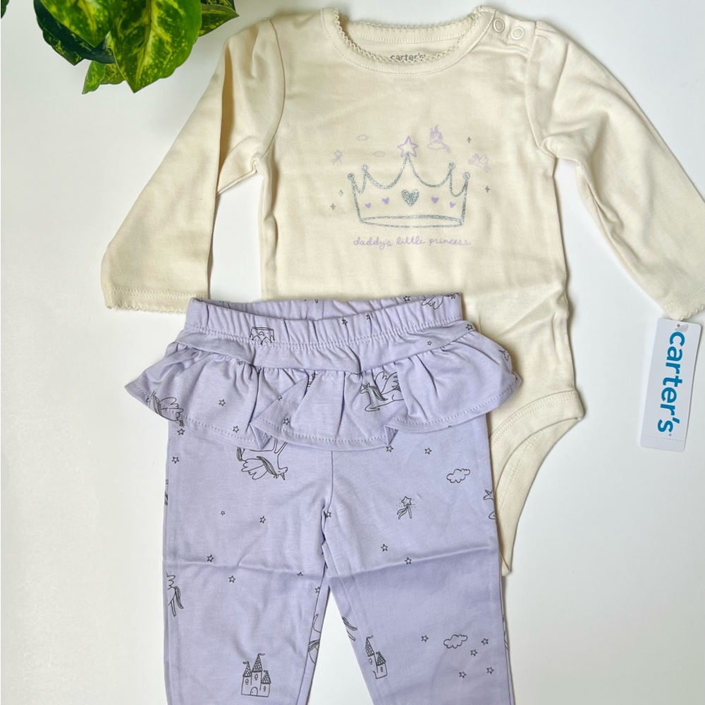 Carter's Cream and Lavender Princess Onesie Set
